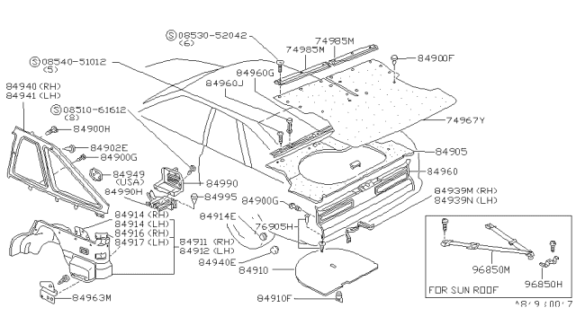 1983 Nissan Sentra Clip Trim Diagram for 01553-01561