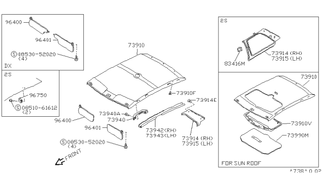 1986 Nissan Sentra Cloth HDLNG BRN Diagram for 73910-21A00