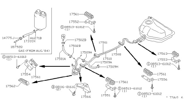 1986 Nissan Sentra Clip Fuel Tube Diagram for 17571-06A04