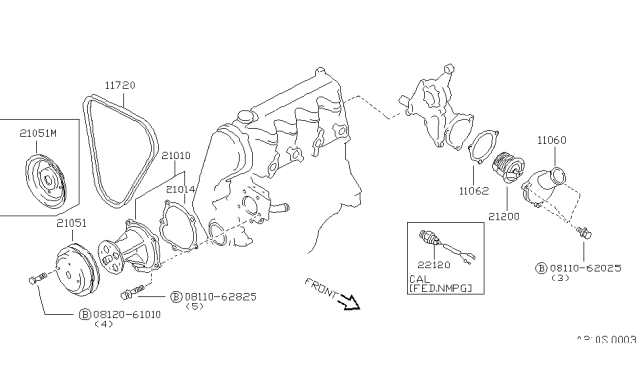 1982 Nissan Sentra Pulley-Water Pump Diagram for 21052-11M03