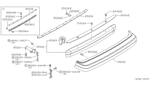 1983 Nissan Sentra Reinf In Rear Bumper Diagram for 85030-04A00