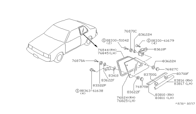 1986 Nissan Sentra MOULDING-Side Window Lw R Diagram for 76842-07A00