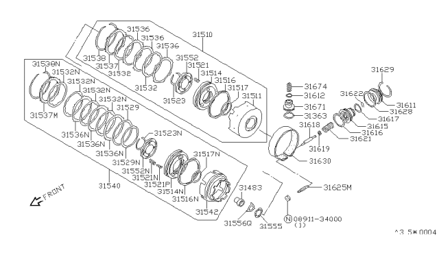 1982 Nissan Sentra Clutch Assembly Rear Diagram for 31540-01X62