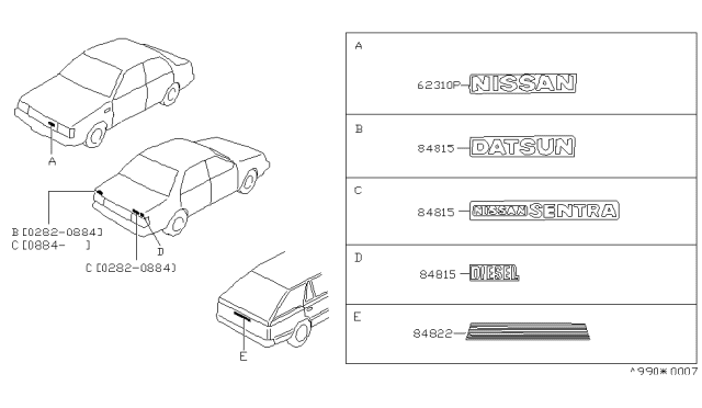 1986 Nissan Sentra Front Emblem Diagram for 62391-34A00