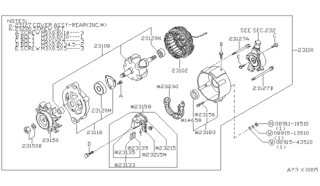 1984 Nissan Sentra Alternator Assembly Diagram for 23100-17A00