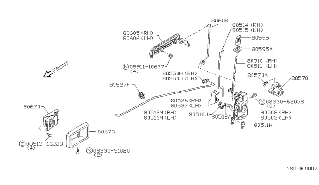 1983 Nissan Sentra Front Door Lock & Handle Diagram