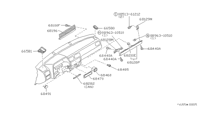 1984 Nissan Sentra Mask - Clock Hole Diagram for 68460-01A02