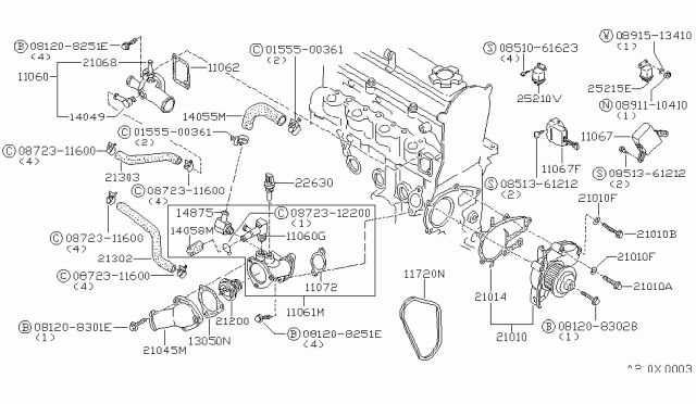 1984 Nissan Sentra Water Pump, Cooling Fan & Thermostat Diagram 1