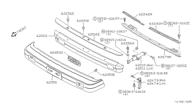 1983 Nissan Sentra Bracket-Front LH Bumper Diagram for 62221-36A00