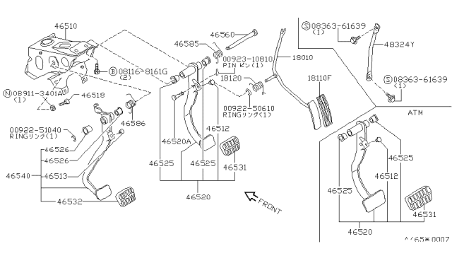 1983 Nissan Sentra Brake & Clutch Pedal Diagram