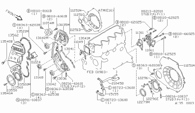 1986 Nissan Sentra Bolt Front Cover Diagram for 01141-00251