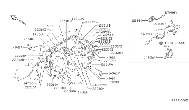 1982 Nissan Sentra Valve Vacuum Switch Diagram for 14956-W1606