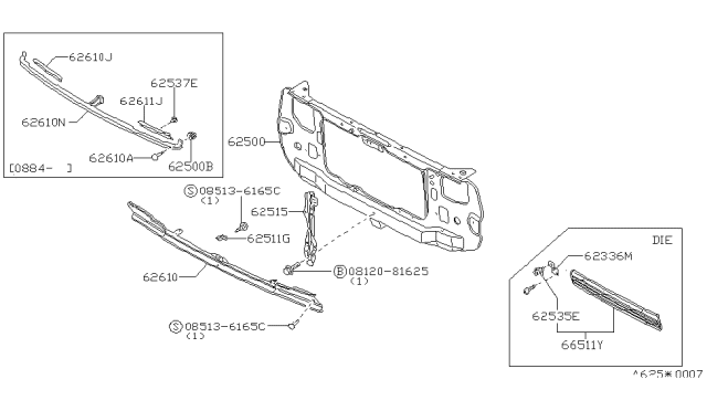 1986 Nissan Sentra Apron Front Panel Diagram for 62660-40A00
