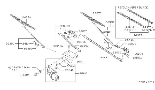 1985 Nissan Sentra Wiper Motor Arm Assembly Diagram for 28825-01A00