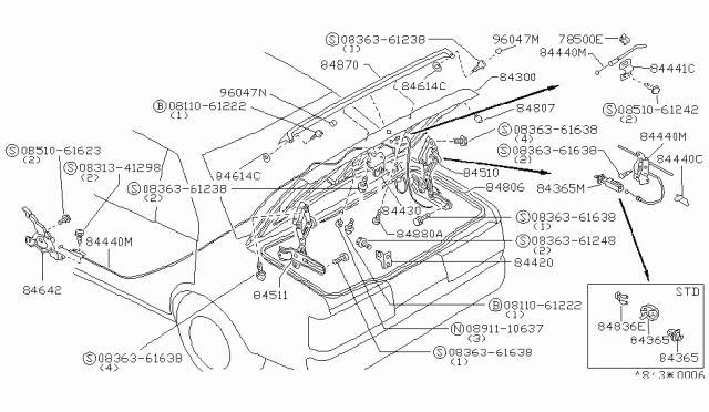 1985 Nissan Sentra Trunk Lid & Fitting Diagram