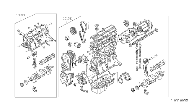 1986 Nissan Sentra Engine Assembly Bare Diagram for 10102-17A00
