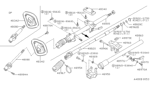 1986 Nissan Sentra Column Steering Diagram for 48805-09A00
