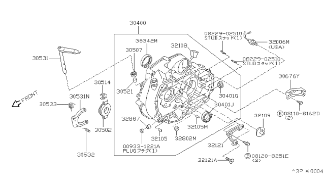 1982 Nissan Sentra Transmission Case & Clutch Release Diagram 1