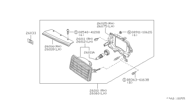 1985 Nissan Sentra Headlamp Housing Assembly, Driver Side Diagram for 26075-40A00