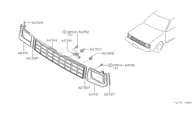 1984 Nissan Sentra Rubber-Radiator Grille Diagram for 62318-36A00