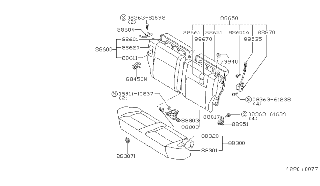 1984 Nissan Sentra Trim Rear Back Diagram for 88620-36A06