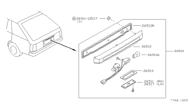 1985 Nissan Sentra Cover-Licence Lamp Diagram for 26512-21A00