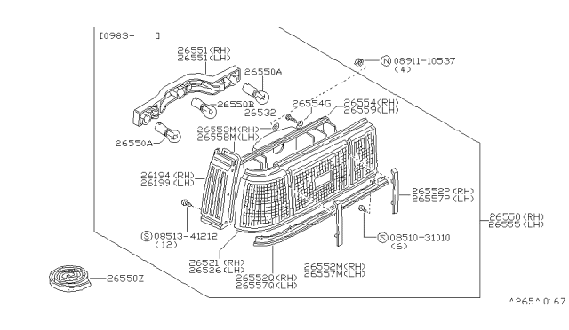 1983 Nissan Sentra Harness Assembly Diagram for 26505-21A00