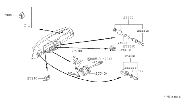 1983 Nissan Sentra Switch Rear DEFOGGER Diagram for 25350-08F00