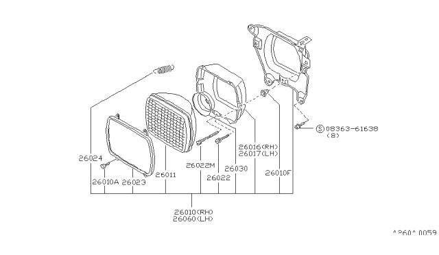 1982 Nissan Sentra HeadLamp Left Diagram for 26060-09A00