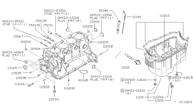 1983 Nissan Sentra Cylinder Block & Oil Pan Diagram 2