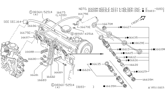 1984 Nissan Sentra Tube Fuel Spill Diagram for 16671-16A10