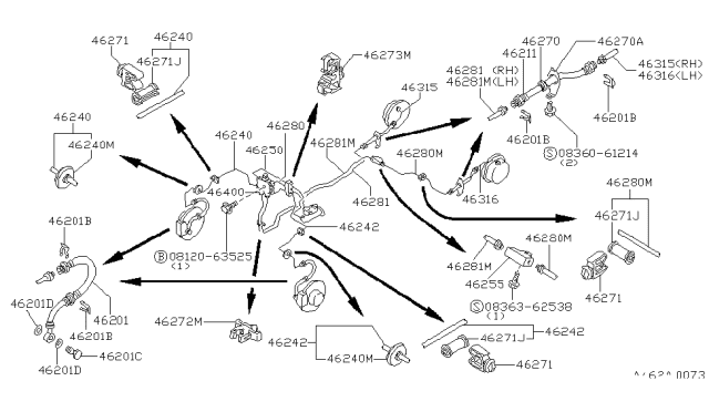 1986 Nissan Sentra Brake Piping & Control Diagram