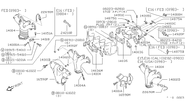 1985 Nissan Sentra Exhaust Manifold Diagram for 14004-31M00