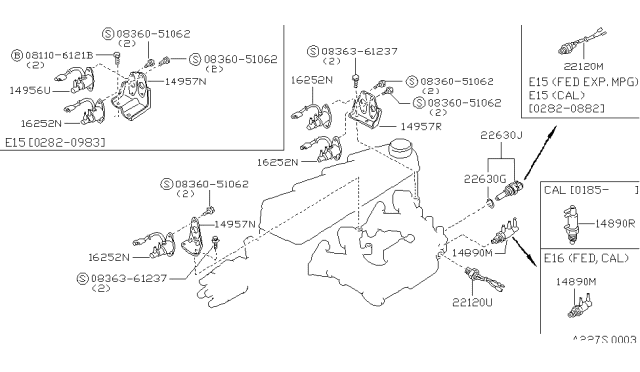 1983 Nissan Sentra Valve Vacuum Switch Diagram for 14956-23M05