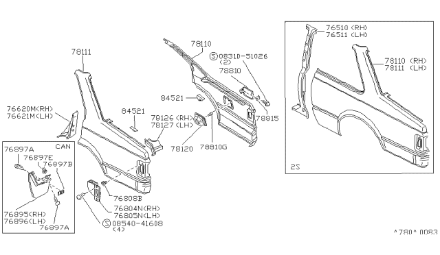 1983 Nissan Sentra Pillar Front LH Diagram for 76611-25A00