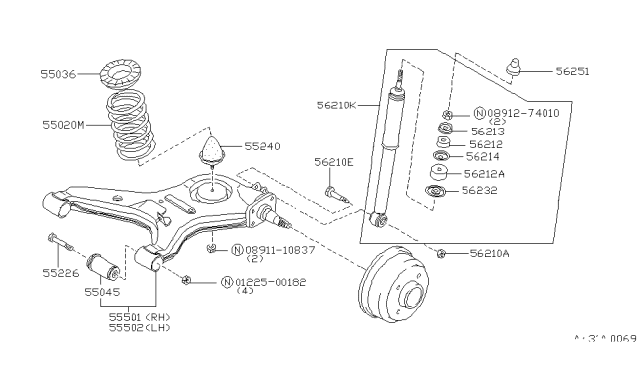 1982 Nissan Sentra Arm ASY Rear LH Diagram for 55502-03A00