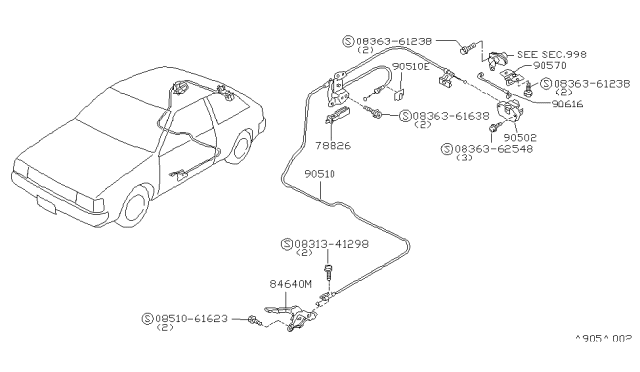 1985 Nissan Sentra Rod-Back Door Han Diagram for 90602-11A00