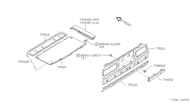 1986 Nissan Sentra Panel-Rear Upper Diagram for 79110-04A05