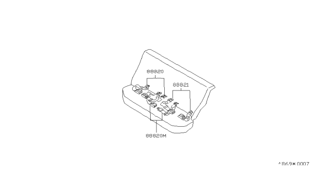 1986 Nissan Sentra Rear Seat Belt Set, 2Point Right Diagram for 88820-14A02