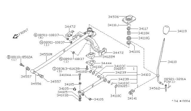 1986 Nissan Sentra Bush Control Rod Diagram for 34139-01A00