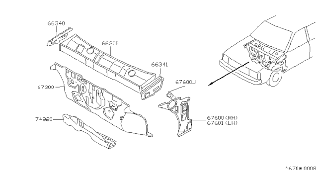 1983 Nissan Sentra Air Box Side RH Diagram for 67156-01A00