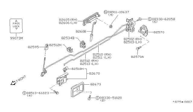 1983 Nissan Sentra Rear Door Lock & Handle Diagram