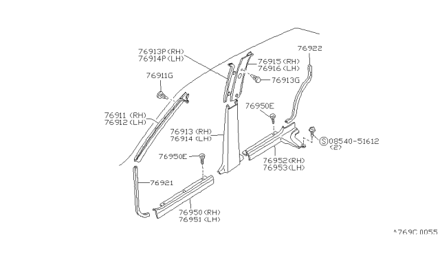 1986 Nissan Sentra Finisher Diagram for 76916-01A02