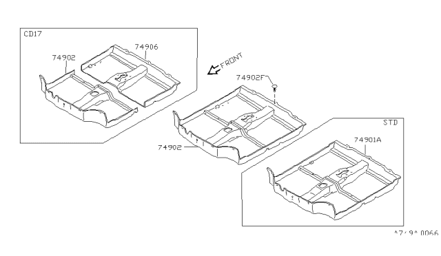 1983 Nissan Sentra Carpet Floor Front Diagram for 74902-04A21