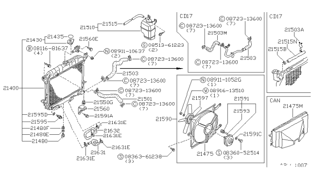 1984 Nissan Sentra Hose Flexible Diagram for 21632-04A01