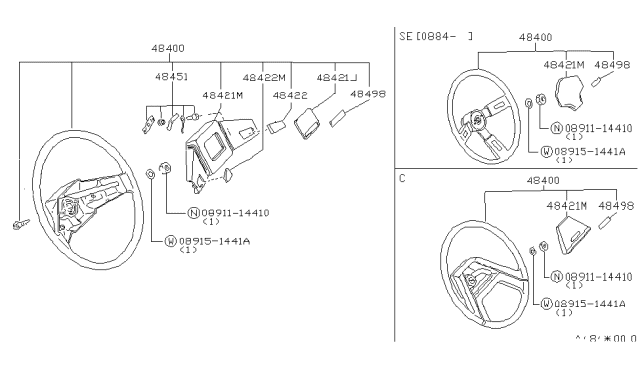 1984 Nissan Sentra Steering Wheel Assembly Diagram for 48400-03A12