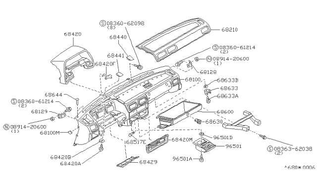 1984 Nissan Sentra Lid Cluster BRN Diagram for 68240-02A00