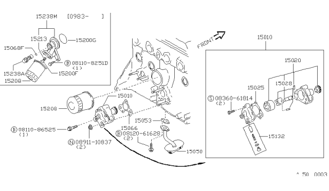 1983 Nissan Sentra Oil Strainer Diagram for 15050-16A00