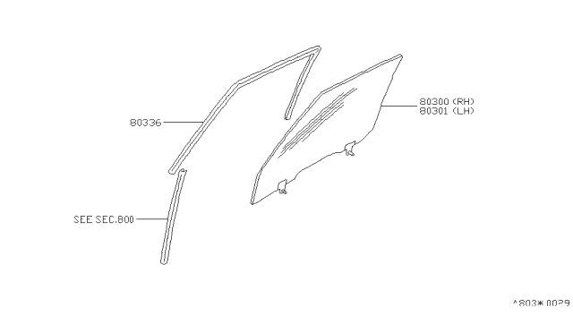 1987 Nissan Stanza Glass Door Window RH Diagram for 80300-21R00