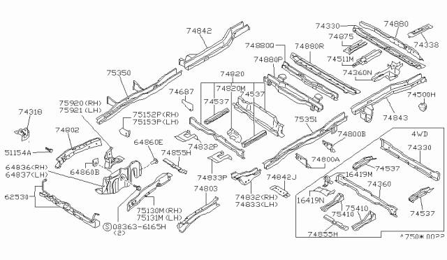 1986 Nissan Stanza Member-Side Center LH Diagram for 75171-06R00